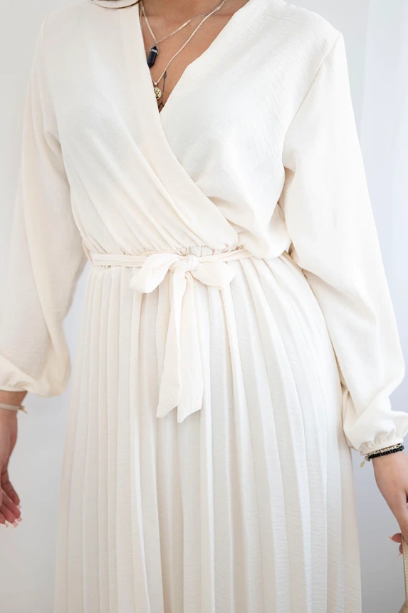 31119_3 Suknelė surišta plisuotu apvadu šviesiai smėlio - Image 4