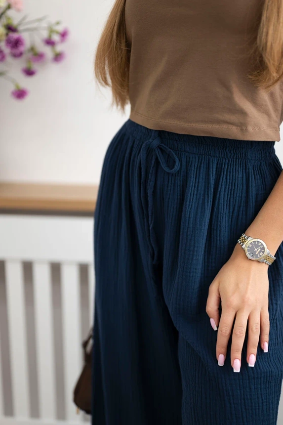 31185_4 Muslino kelnės su plačia klešne Tamsiai - Image 4