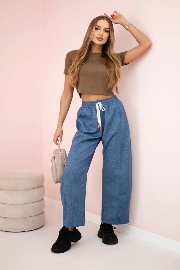 31250_1 Sviestinės kelnės, surištos ties juosmeniu audinio melanžas - Image 2