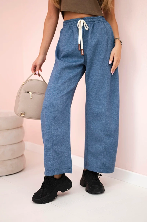 31250_3 Sviestinės kelnės, surištos ties juosmeniu audinio melanžas