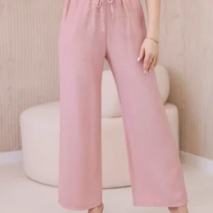 Viskozės kelnės plačioms kojoms tamsiai miltelių