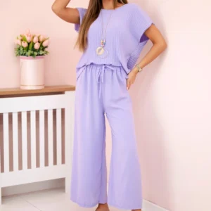 Viskozės klostuota palaidinė + kelnės šviesiai