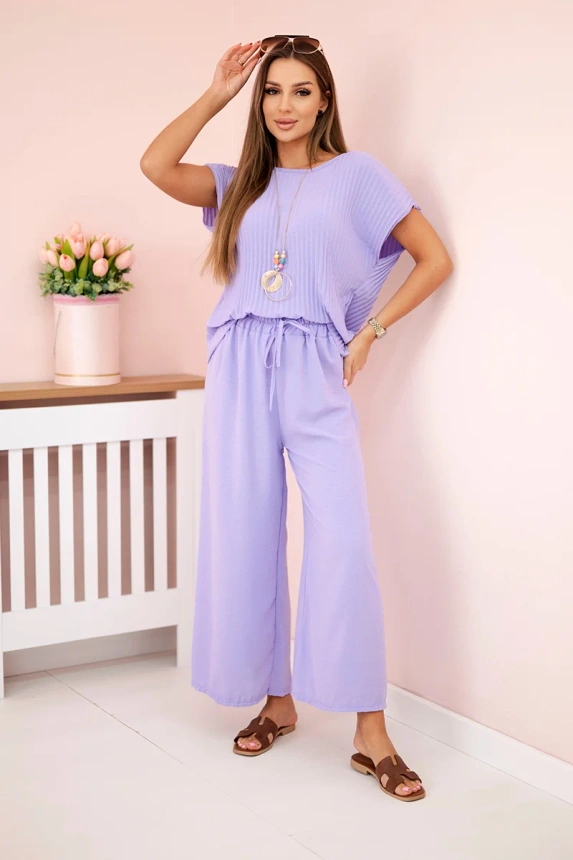 31426_1 Viskozės klostuota palaidinė + kelnės šviesiai