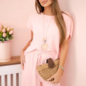 Viskozės klostuota palaidinė + kelnės miltelių