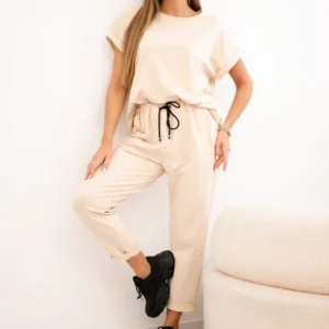 Medvilnės palaidinė + kelnės smėlio