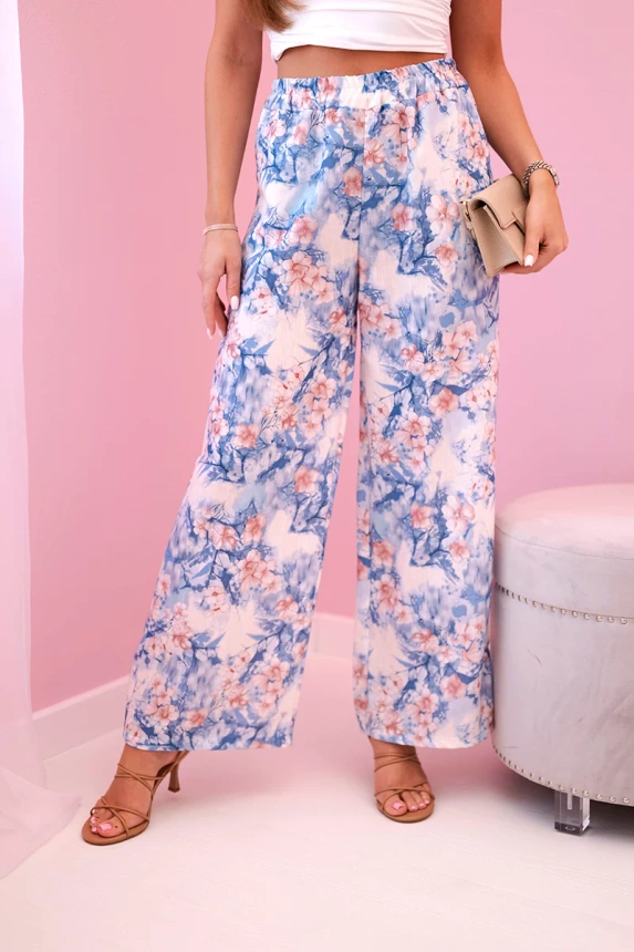 31569_2 Moteriškos plačios kelnės su gėlių atspaudu