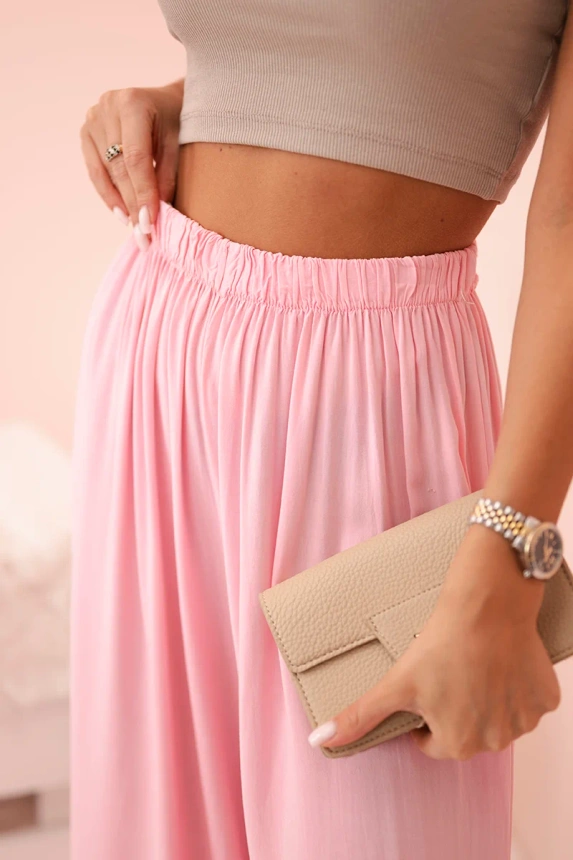 31718_4 Moteriškos plačios viskozės kelnės su elastinga juosmens juosta šviesiai rausvos - Image 4