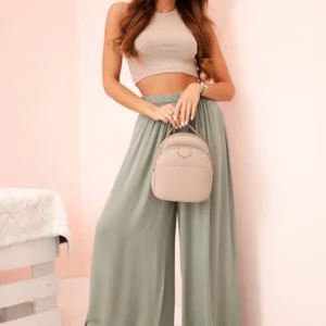 Moteriškos plačios viskozės kelnės su elastinga juosmens juosta