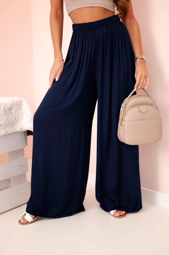 31721_2 Moteriškos plačios viskozės kelnės su elastinga juosmens juosta tamsiai - Image 2