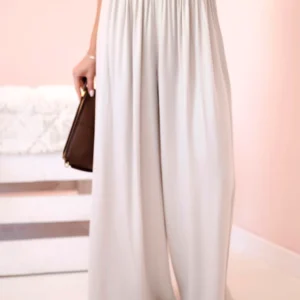 Moteriškos plačios viskozės kelnės su elastinga juosmens juosta tamsiai smėlio