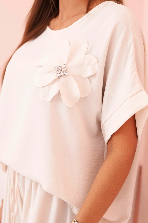 31914_2 Moteriškas iš viskozės su dekoratyviniu gėlių raštu ir platėjančiomis kelnėmis - bežinis - Image 3