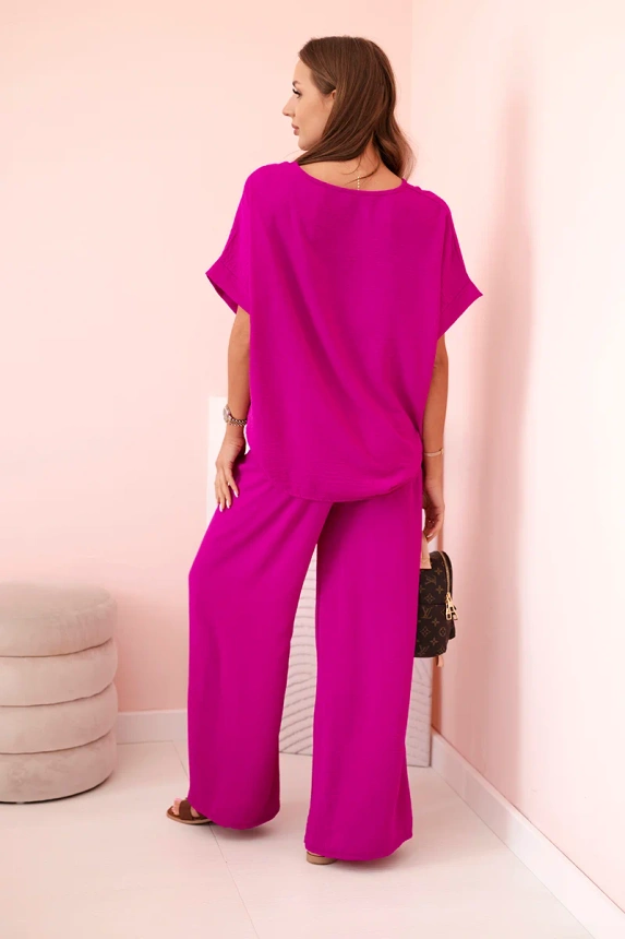 31922_2 Moteriškas iš viskozės su dekoratyviniu gėlių raštu ir platėjančiomis kelnėmis - tamsiai - Image 3