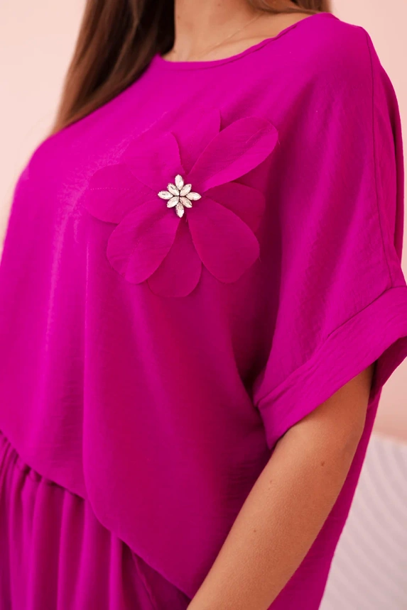 31922_4 Moteriškas iš viskozės su dekoratyviniu gėlių raštu ir platėjančiomis kelnėmis - tamsiai - Image 4