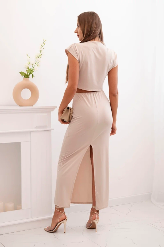 31933_3 Moteriškas su bluze su dekoratyviniu sagtimi ir prigludusia sijonu - béžinis - Image 4