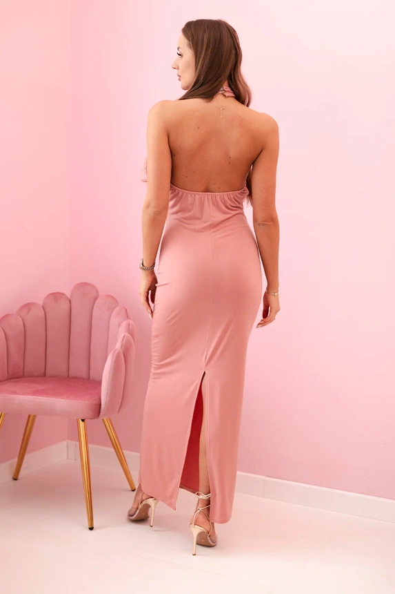 31945_2 Moteriška maxi suknelė su atvira nugara ir raukiniais - tamsiai - Image 3