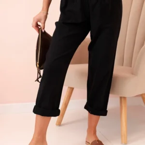 Moteriškos lininės medvilninės kelnės su diržu