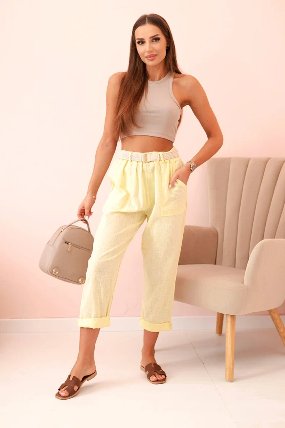 31964_1 Moteriškos lininės medvilninės kelnės su diržu - Image 2