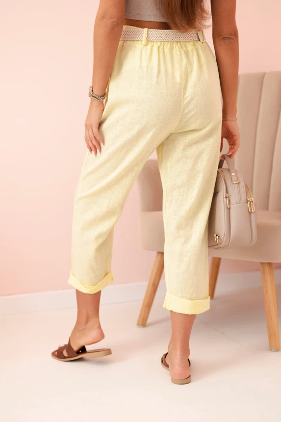 31964_2 Moteriškos lininės medvilninės kelnės su diržu - Image 3