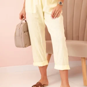 Moteriškos lininės medvilninės kelnės su diržu