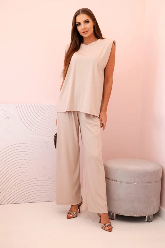 31983_1 Moteriškas iš viskozės be rankovių ir tiesiomis kelnėmis tamsiai smėlio - Image 2