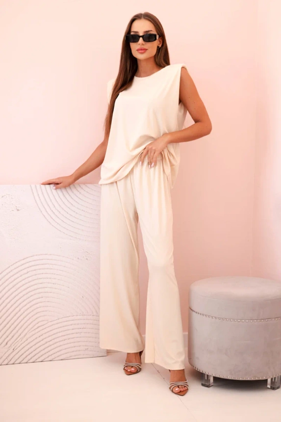 31985_1 Moteriškas iš viskozės be rankovių ir tiesiomis kelnėmis šviesiai smėlio - Image 2