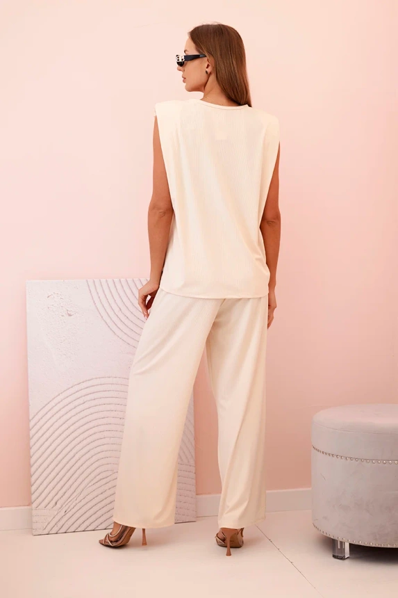 31985_2 Moteriškas iš viskozės be rankovių ir tiesiomis kelnėmis šviesiai smėlio - Image 3