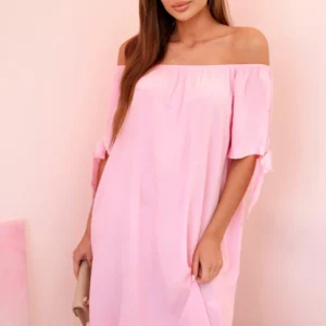 Moteriška viskozinė suknelė su raišteliais ant rankovių, saldainių