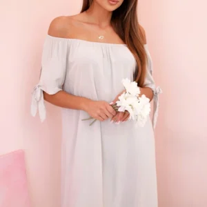 Moteriška viskozinė suknelė su raišteliais ant rankovių bežinė