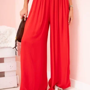 Moteriškos plačios viskozės kelnės su elastinga juosmens juosta