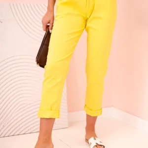 Moteriškos viskozės kelnės su diržu ir susukta koja tamsiai