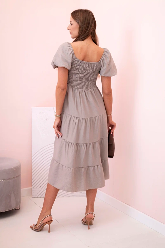 32088_2 Moteriška viskozės suknelė pūstomis rankovėmis ir raukta viršutine dalimi - Image 3