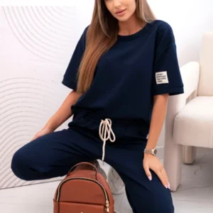 Moteriškas viskozės trumpomis rankovėmis ir kelnėmis Tamsiai