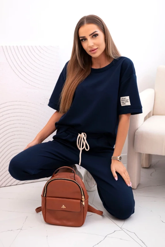 32135_4 Moteriškas viskozės trumpomis rankovėmis ir kelnėmis Tamsiai