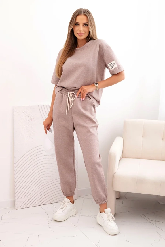 32165_1 Moteriškas viskozės trumpomis rankovėmis ir kelnėmis smėlio melanžas - Image 2