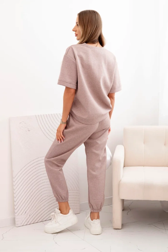 32165_3 Moteriškas viskozės trumpomis rankovėmis ir kelnėmis smėlio melanžas - Image 3