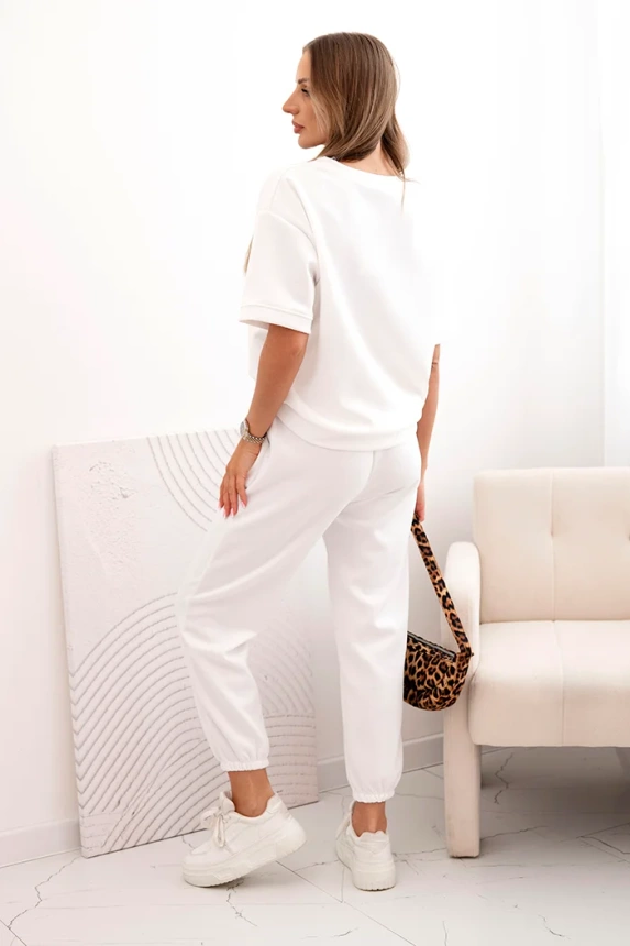 32167_2 Moteriškas viskozės trumpomis rankovėmis ir kelnėmis ecru - Image 3