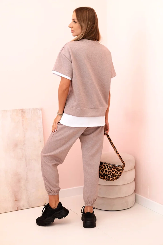 32213_2 Moteriškas sviesto trumpomis rankovėmis ir kelnėmis smėlio melanžas - Image 3