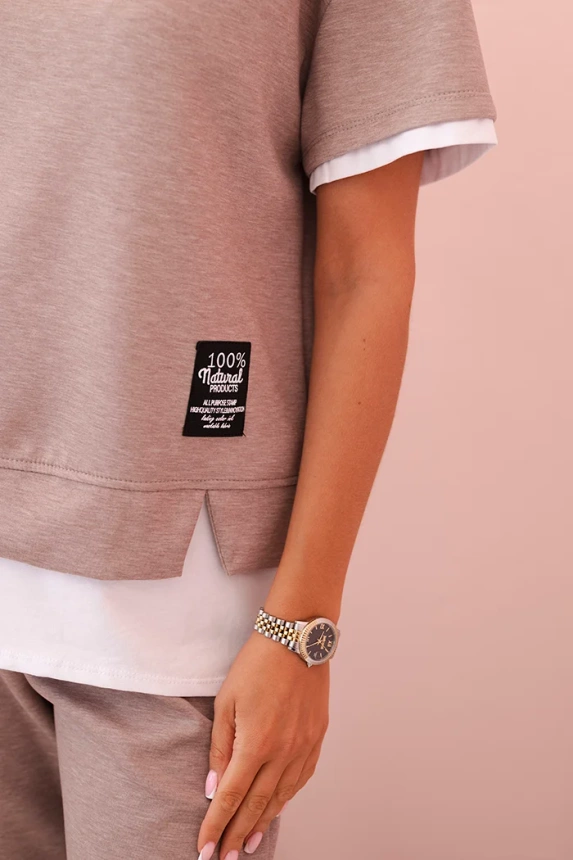 32213_4 Moteriškas sviesto trumpomis rankovėmis ir kelnėmis smėlio melanžas - Image 4