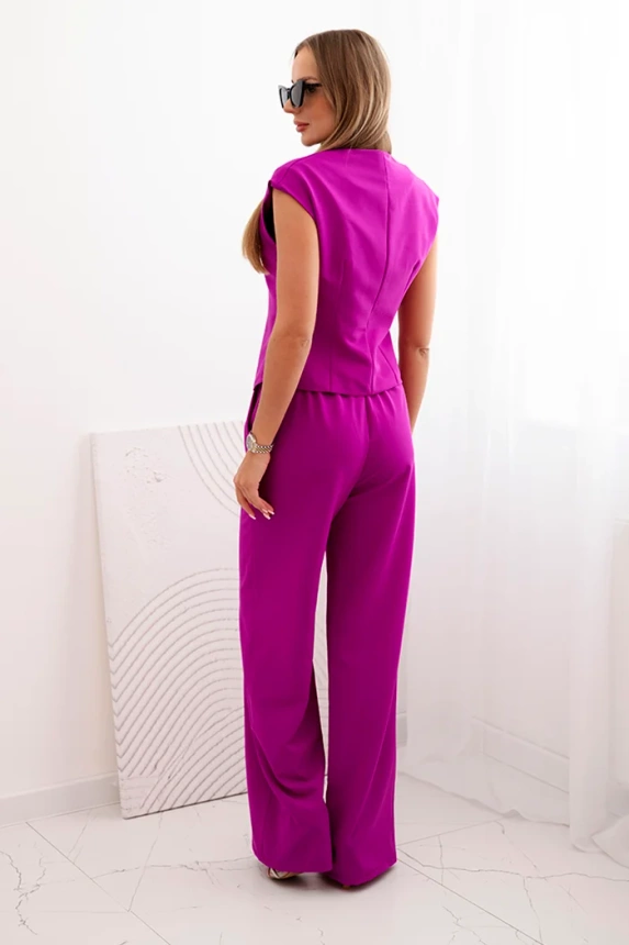 32311_2 Moteriškas kostiumas su liemene ir plačiomis kelnėmis tamsiai - Image 3