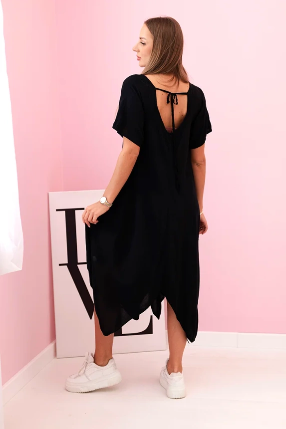 32316_2 Moteriška viskozės suknelė trumpomis rankovėmis ir platėjančiu apvadu - Image 2