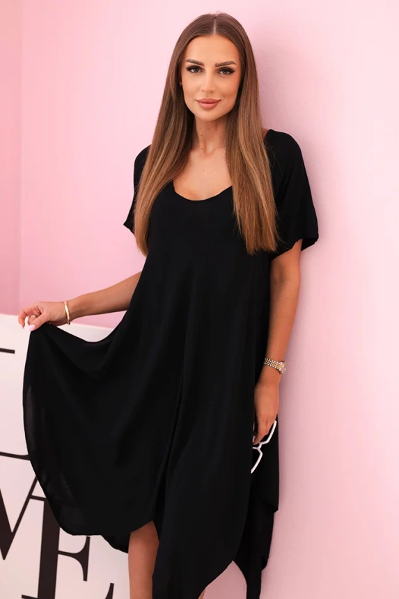 32316_4 Moteriška viskozės suknelė trumpomis rankovėmis ir platėjančiu apvadu - Image 4