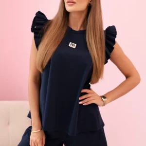 Moteriškas su maivymasis – palaidinė trumpomis rankovėmis ir šortai su elastine juostele Tamsiai