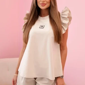 Moteriškas su maivymasis – palaidinė trumpomis rankovėmis ir šortai su elastine juostele smėlio