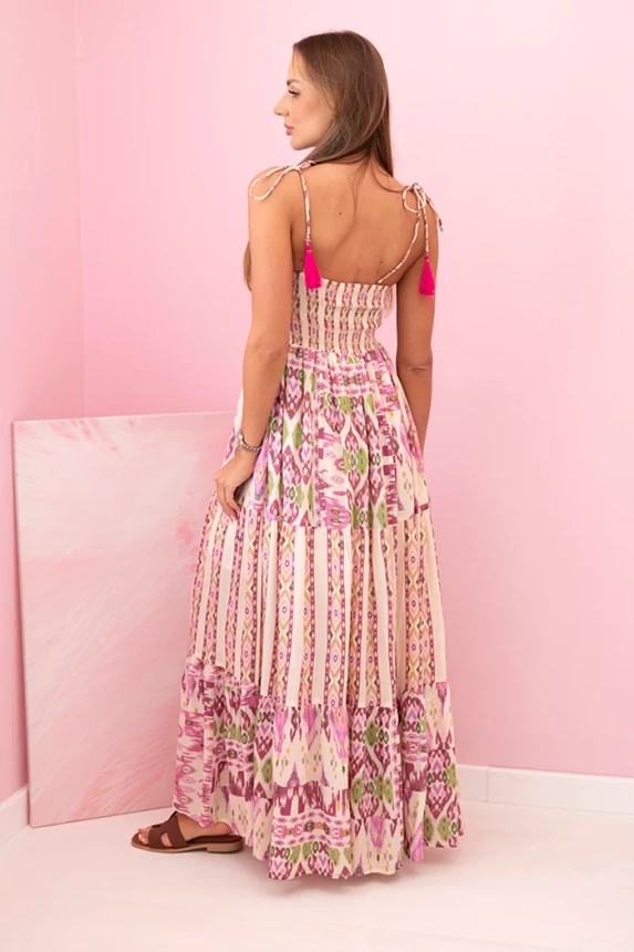 32391_2 Moteriška viskozės suknelė su dirželiais ir elastine juosta - Image 3