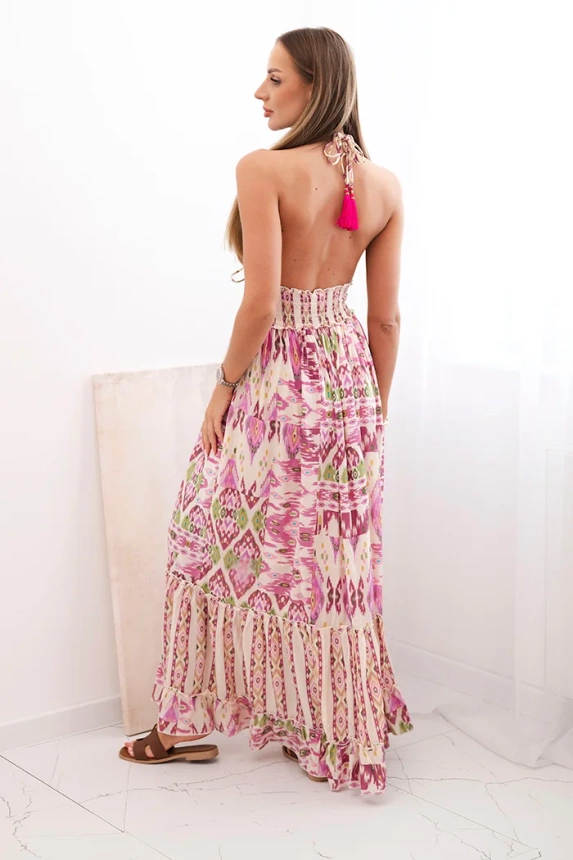 32395_2 Moteriška viskozės suknelė su dirželiais su gilia iškirpte - Image 3