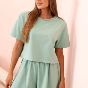 Moteriškas medvilnės su plačiais šortais tamsios