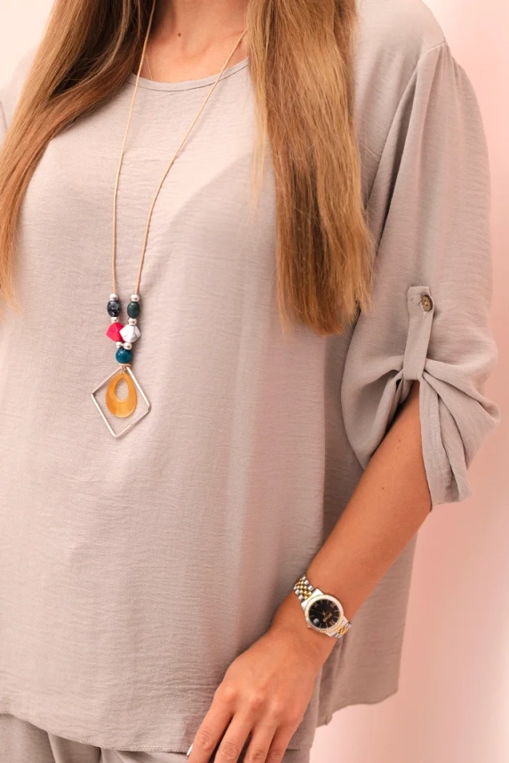 32483_4 Moteriškas su palaidine su karoliais ir plačiomis kelnėmis fango - Image 4