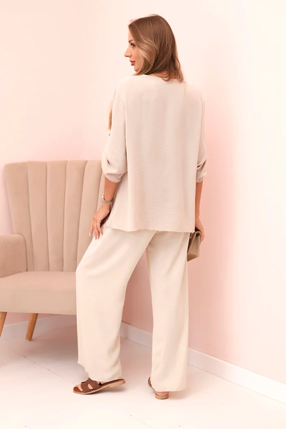 32488_3 Moteriškas su palaidine su karoliais ir plačiomis kelnėmis smėlio - Image 3