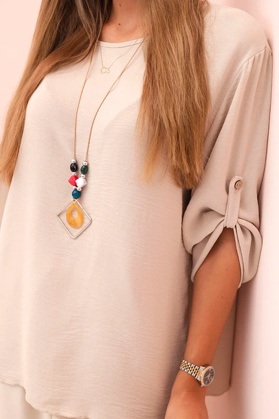 32488_4 Moteriškas su palaidine su karoliais ir plačiomis kelnėmis smėlio - Image 4