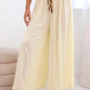 Moteriškos plačios kojos viskozės kelnės